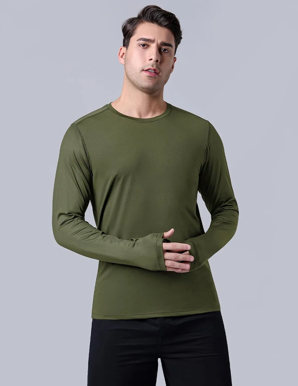 3 Pack: Men's Long Sleeve T Shirts, Dry Fit UV Sun Protection Hiking Athletic Active Tops with Thumb Holes
