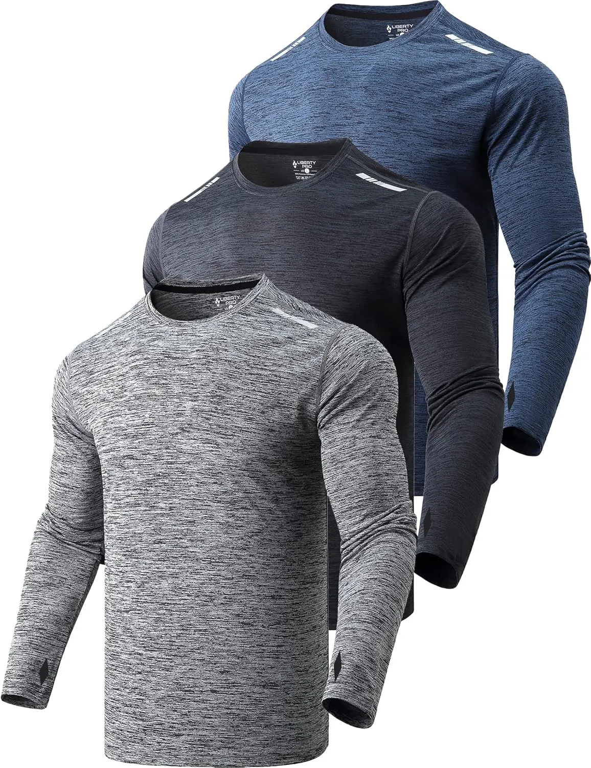 3 Pack: Men's Long Sleeve T Shirts, Dry Fit UV Sun Protection Hiking Athletic Active Tops with Thumb Holes