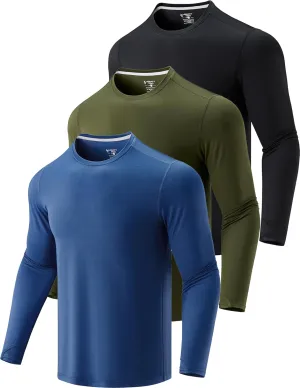 3 Pack: Men's Long Sleeve T Shirts, Dry Fit UV Sun Protection Hiking Athletic Active Tops with Thumb Holes