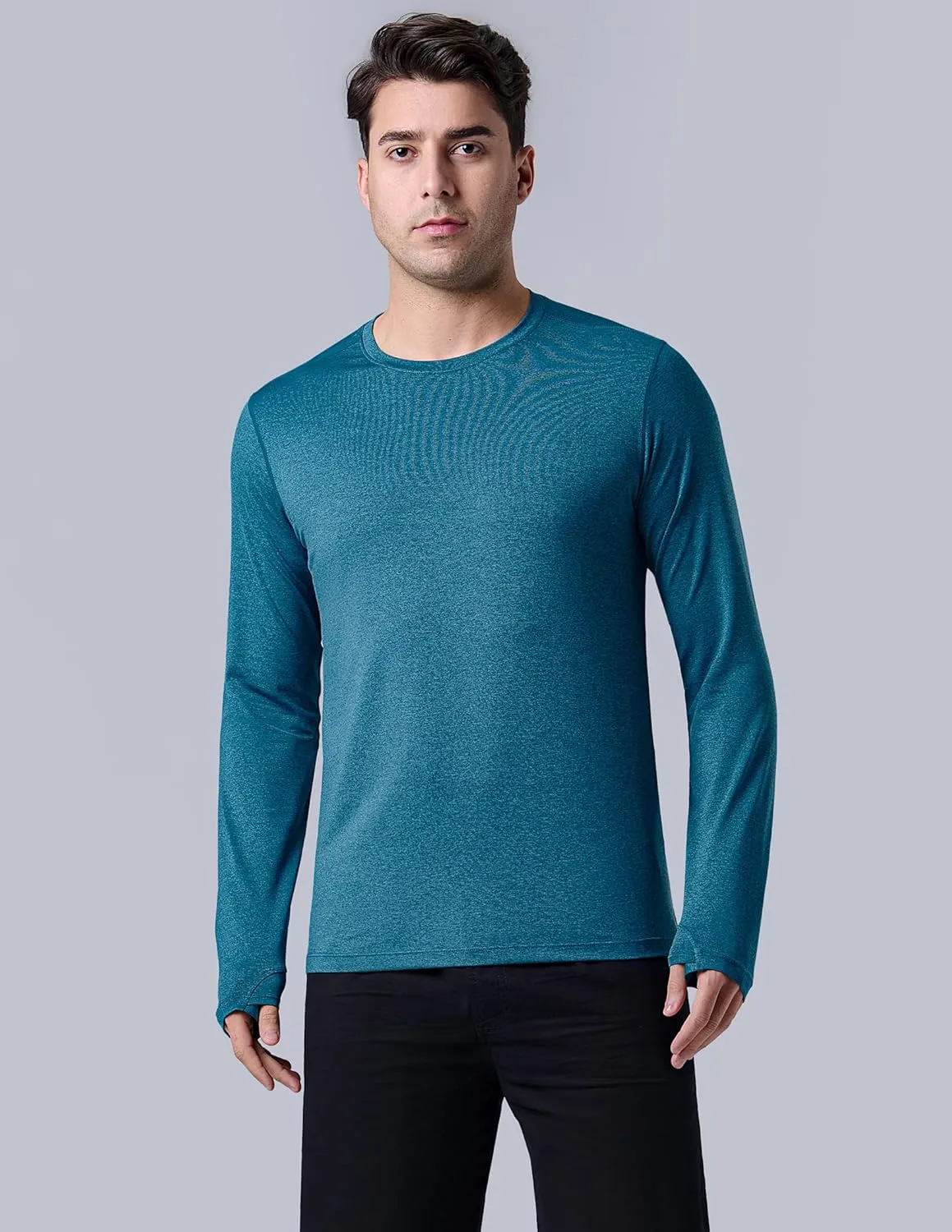 3 Pack: Men's Long Sleeve T Shirts, Dry Fit UV Sun Protection Hiking Athletic Active Tops with Thumb Holes