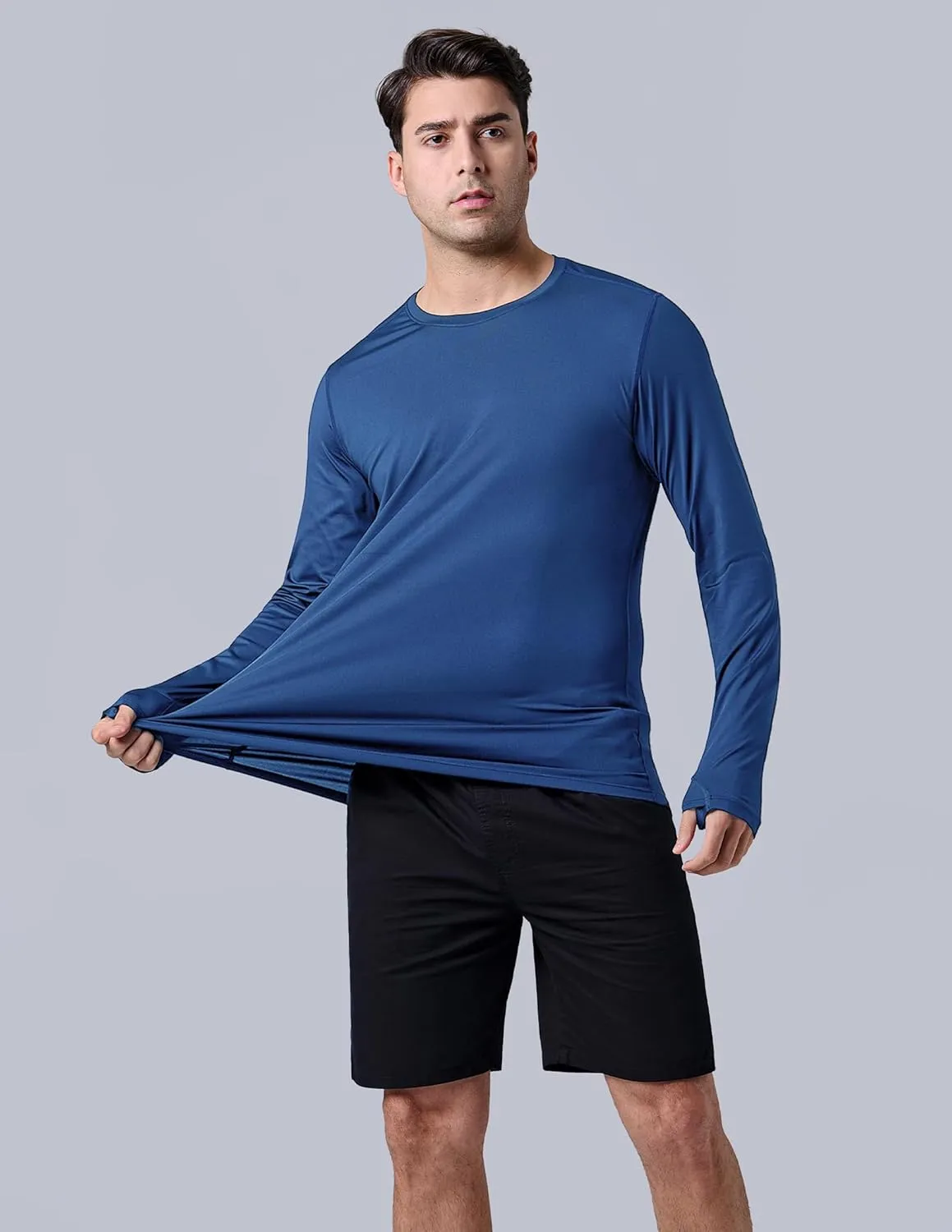 3 Pack: Men's Long Sleeve T Shirts, Dry Fit UV Sun Protection Hiking Athletic Active Tops with Thumb Holes