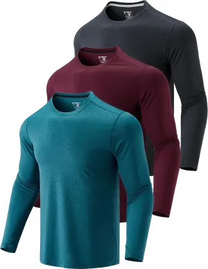 3 Pack: Men's Long Sleeve T Shirts, Dry Fit UV Sun Protection Hiking Athletic Active Tops with Thumb Holes