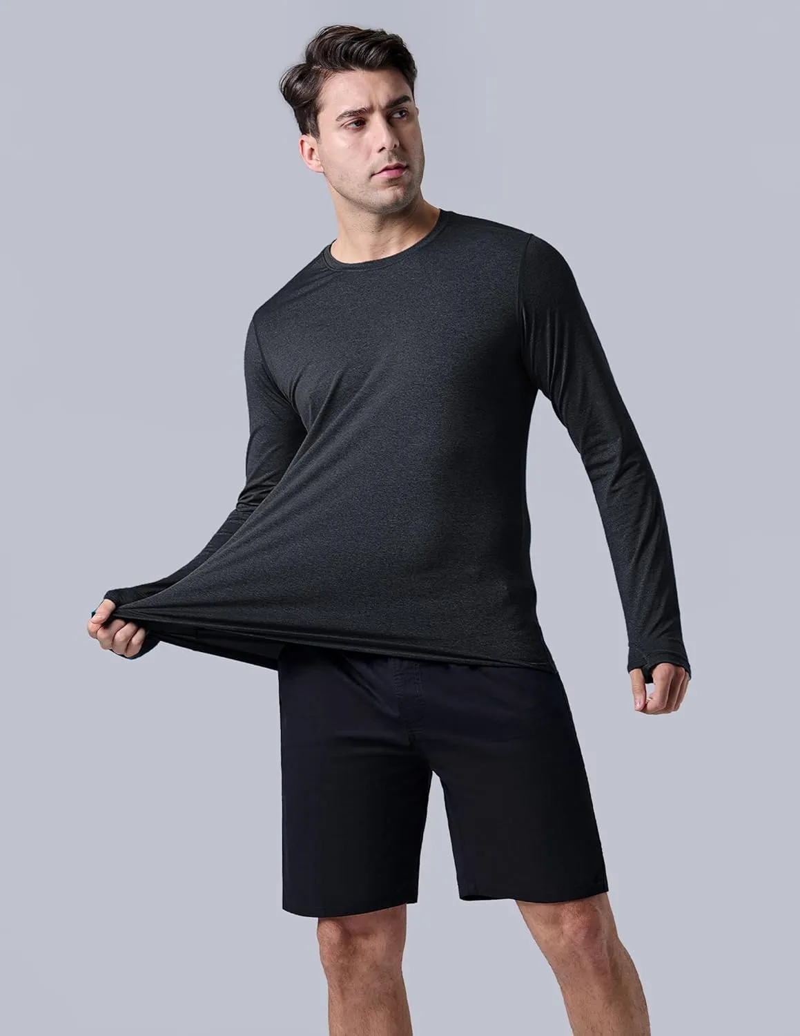 3 Pack: Men's Long Sleeve T Shirts, Dry Fit UV Sun Protection Hiking Athletic Active Tops with Thumb Holes
