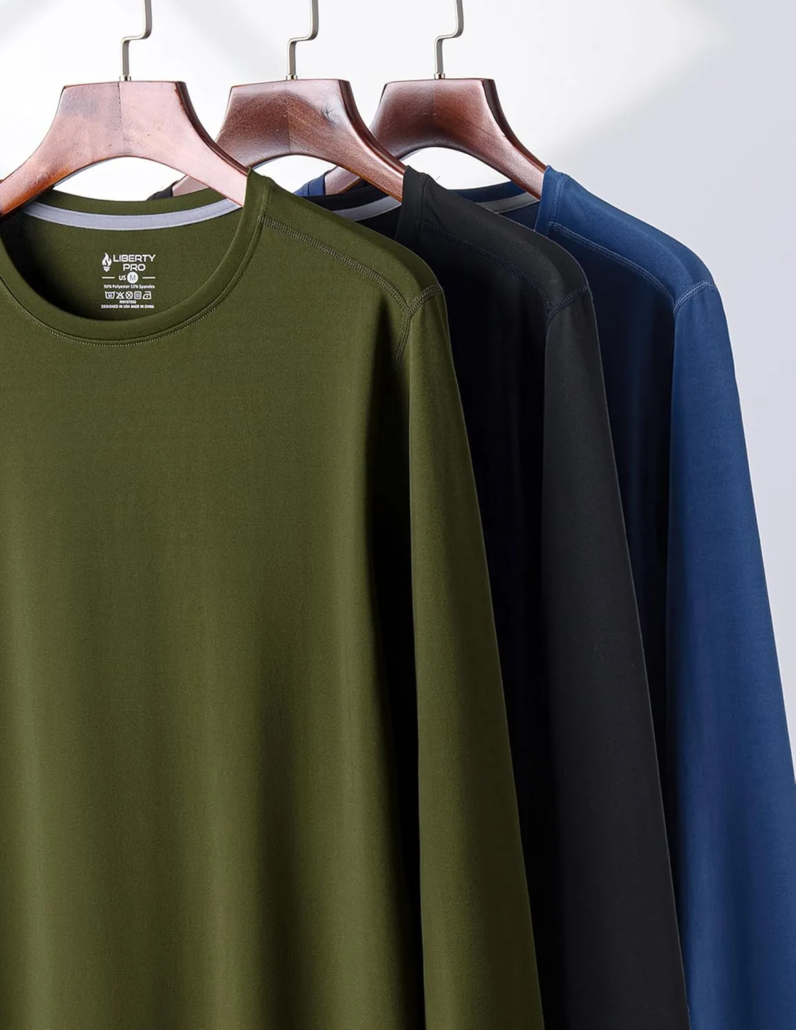 3 Pack: Men's Long Sleeve T Shirts, Dry Fit UV Sun Protection Hiking Athletic Active Tops with Thumb Holes