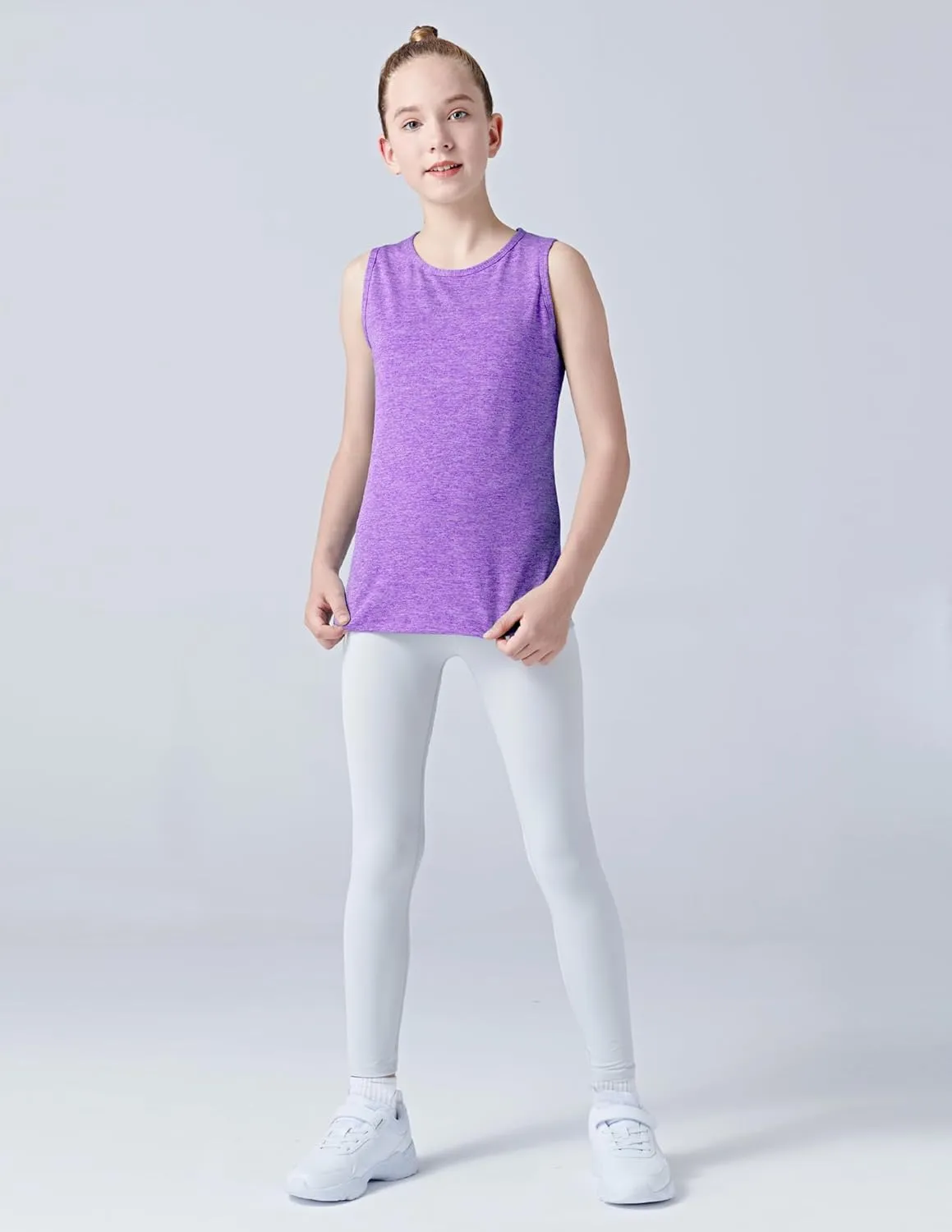 4 Pack Youth Girls Athletic Tank Tops Dry Fit Active Performance Tech Sleeveless Shirts