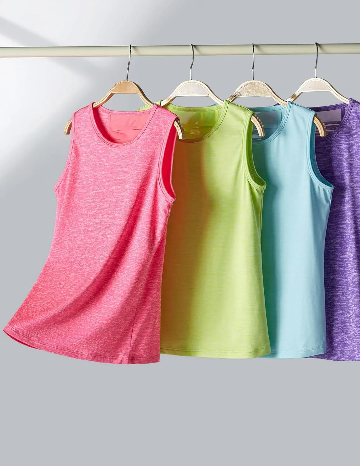 4 Pack Youth Girls Athletic Tank Tops Dry Fit Active Performance Tech Sleeveless Shirts