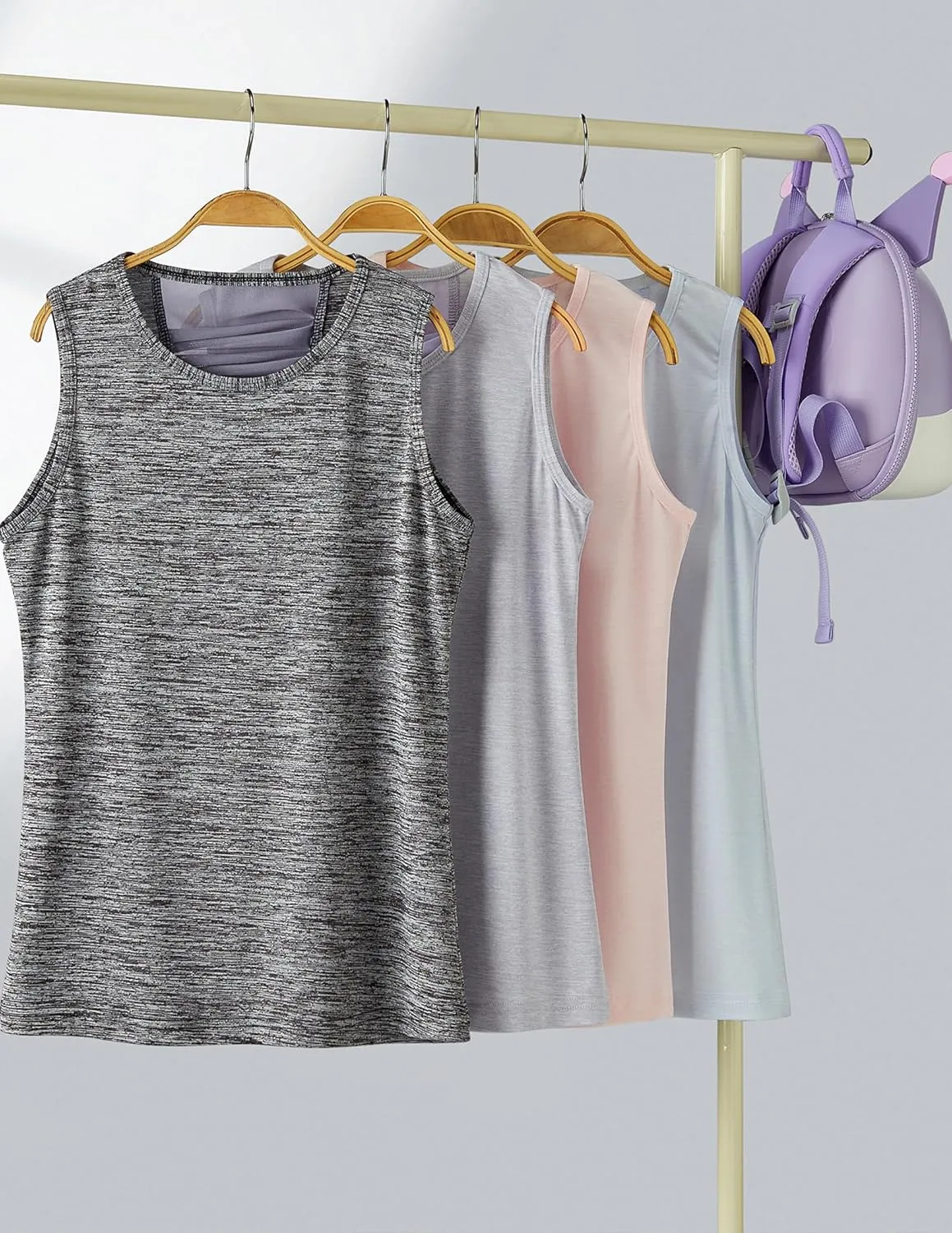 4 Pack Youth Girls Athletic Tank Tops Dry Fit Active Performance Tech Sleeveless Shirts