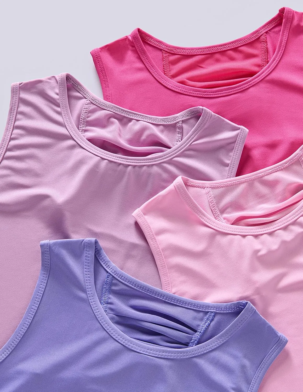 4 Pack Youth Girls Athletic Tank Tops Dry Fit Active Performance Tech Sleeveless Shirts