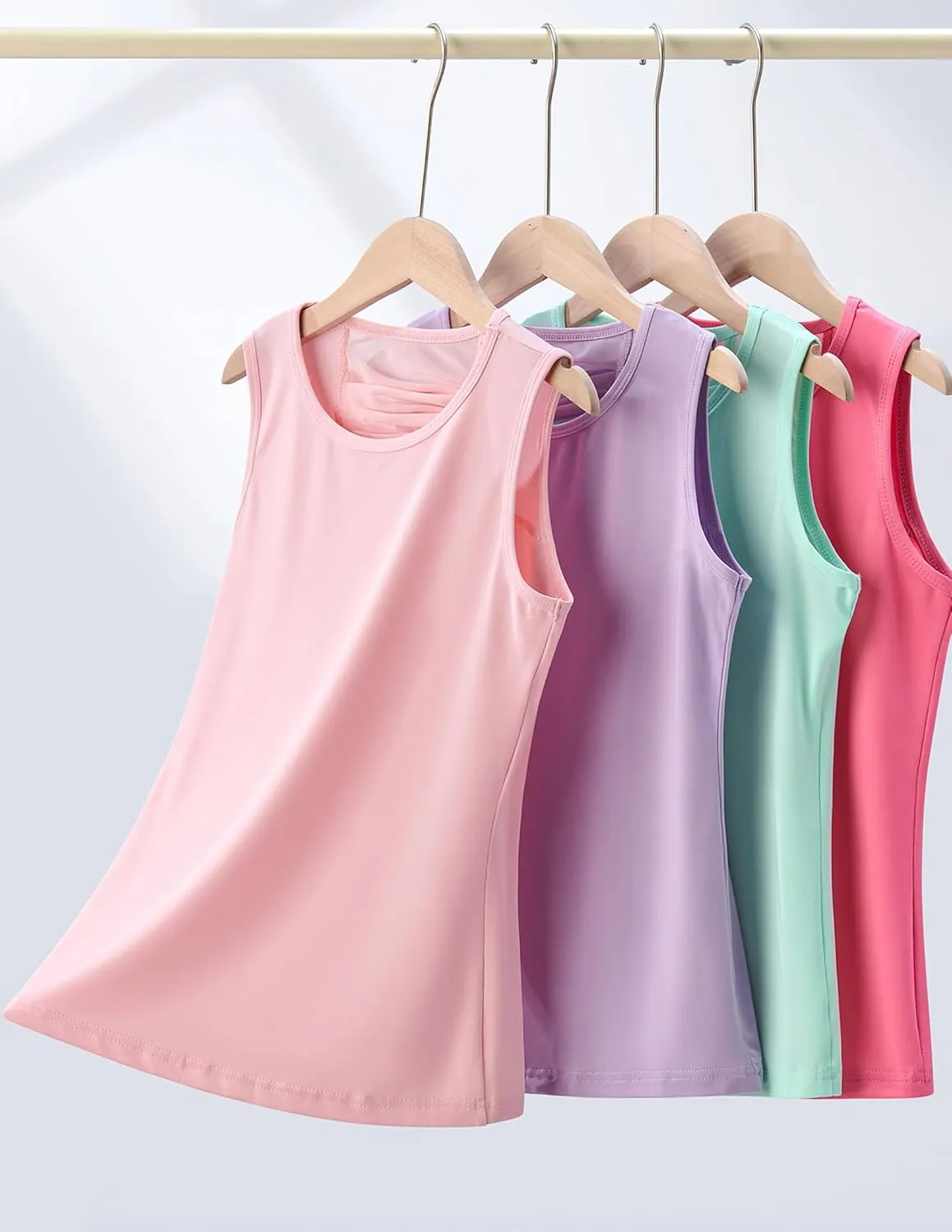 4 Pack Youth Girls Athletic Tank Tops Dry Fit Active Performance Tech Sleeveless Shirts
