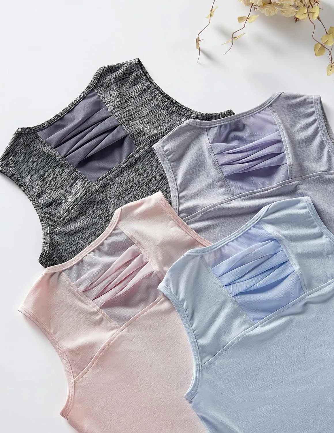 4 Pack Youth Girls Athletic Tank Tops Dry Fit Active Performance Tech Sleeveless Shirts