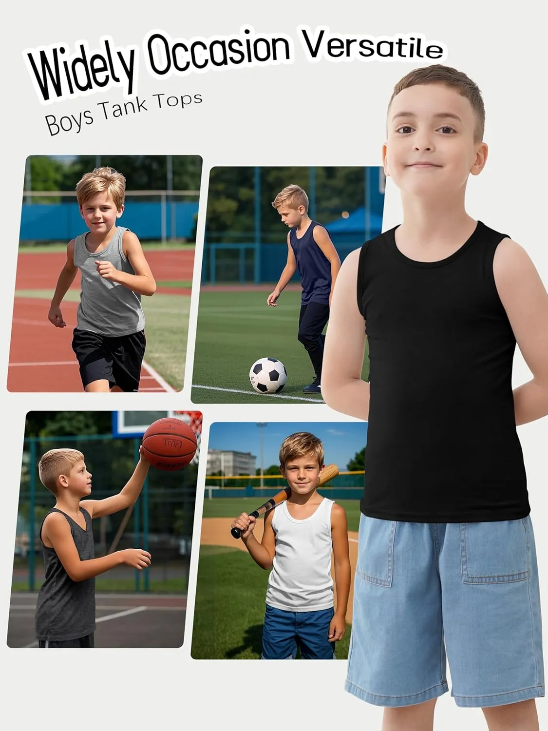 5 Pack Boys Tank Tops Boys Undershirts Kids Cotton Undershirts Tees Sleeveless Tank Tops Shirts for Kids Youth