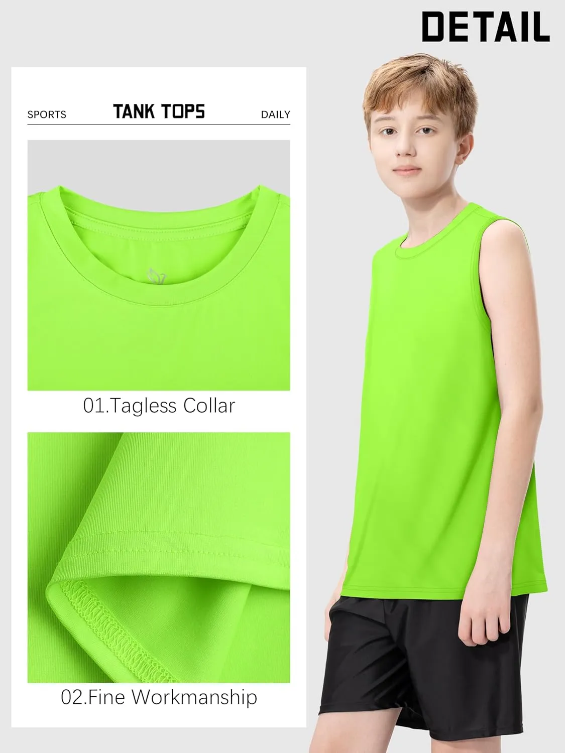 5 Pack Boys Tank Tops Dry-Fit Boys Undershirts Kids Athletic Tank Tops Shirts for Kids Youth
