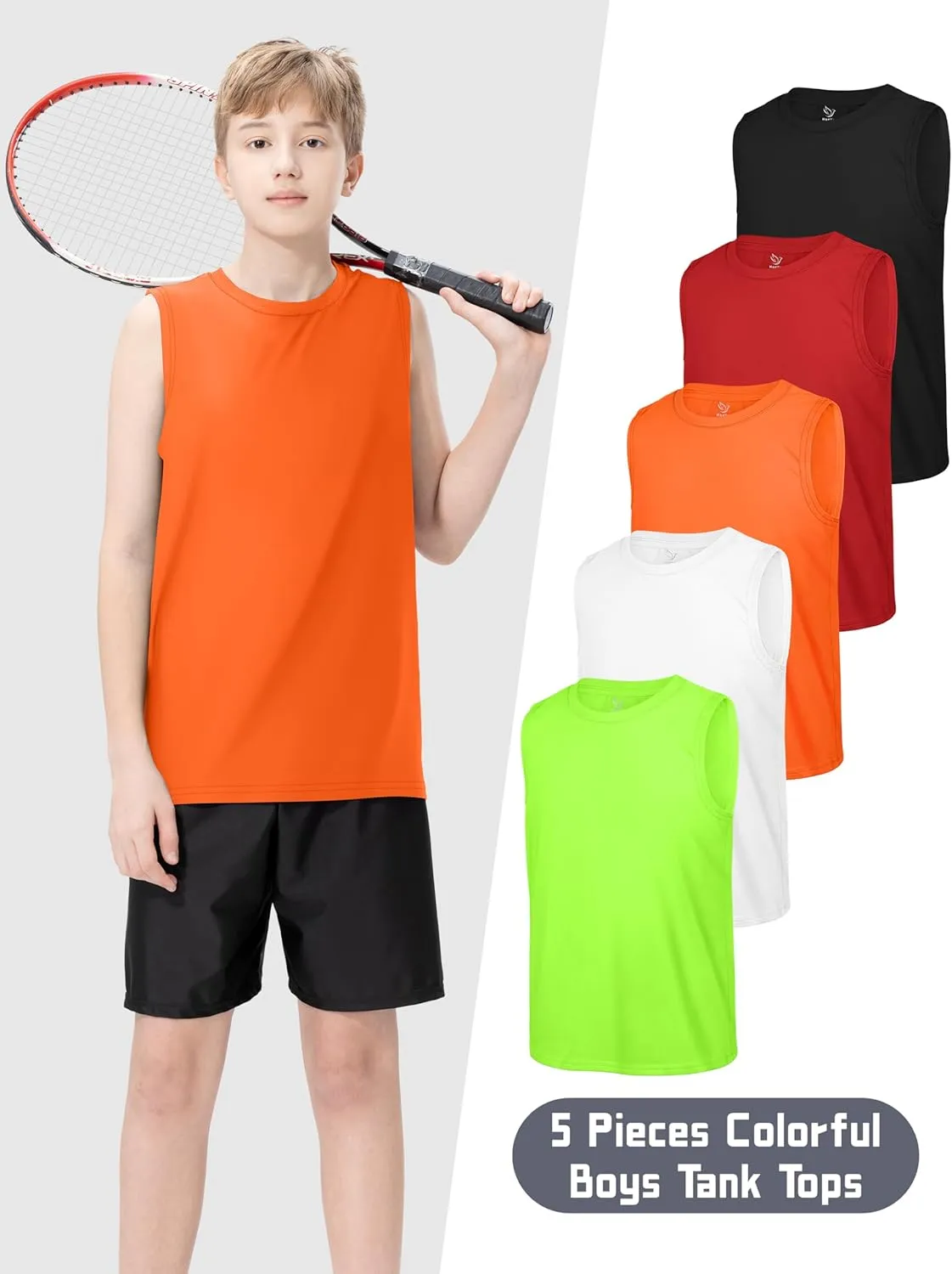 5 Pack Boys Tank Tops Dry-Fit Boys Undershirts Kids Athletic Tank Tops Shirts for Kids Youth