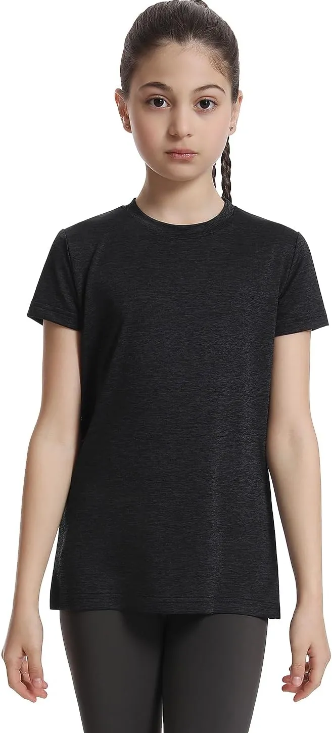 5 Pack Girls Athletic Shirts Short Sleeve Dry Fit Sports T-Shirts Crew Neck Activewear Tees Tops for Kids Teens