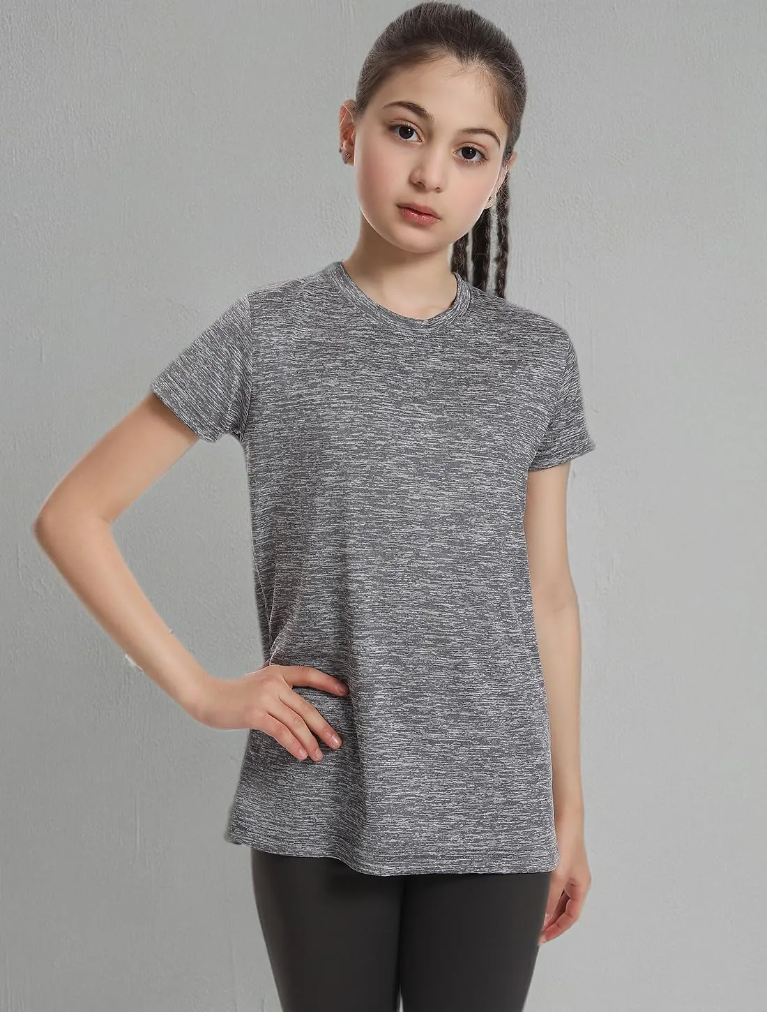 5 Pack Girls Athletic Shirts Short Sleeve Dry Fit Sports T-Shirts Crew Neck Activewear Tees Tops for Kids Teens