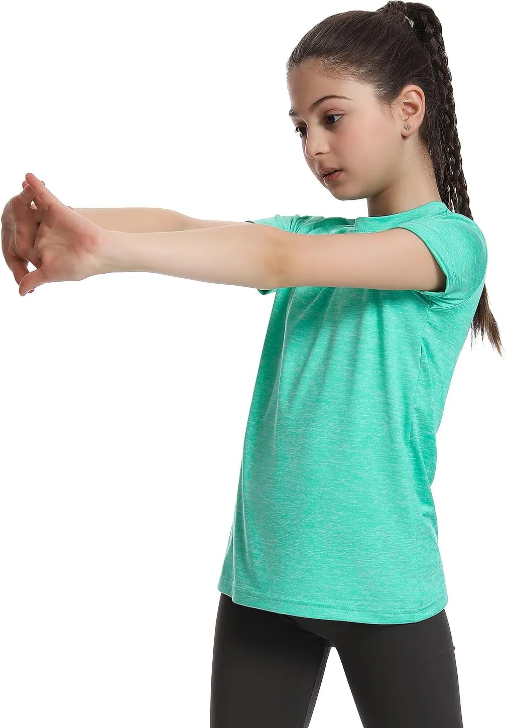5 Pack Girls Athletic Shirts Short Sleeve Dry Fit Sports T-Shirts Crew Neck Activewear Tees Tops for Kids Teens
