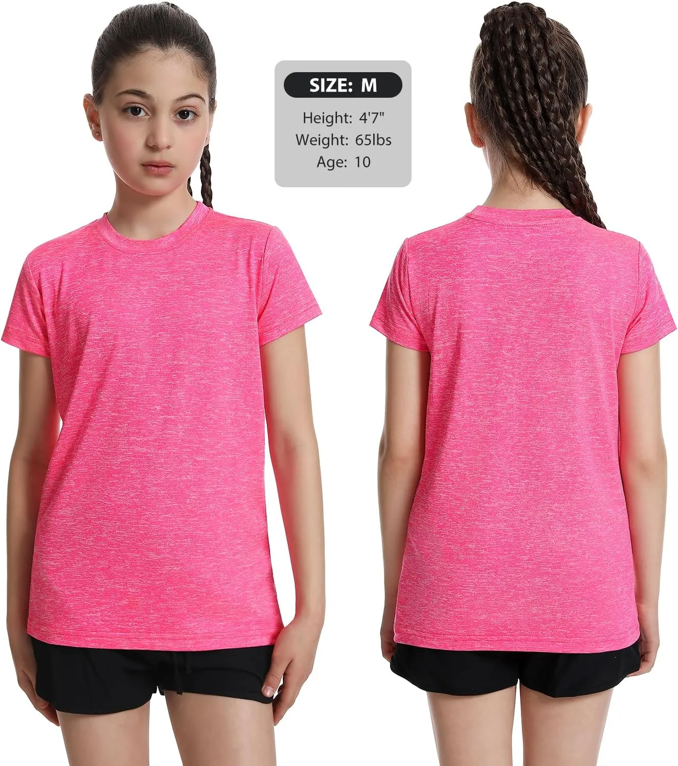5 Pack Girls Athletic Shirts Short Sleeve Dry Fit Sports T-Shirts Crew Neck Activewear Tees Tops for Kids Teens
