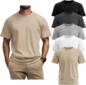 5 Pack Men's Big & Tall Cotton T-Shirts, Short Sleeve Crew Neck Shirts Moisture Wicking Classic Tees Bulk Multipack