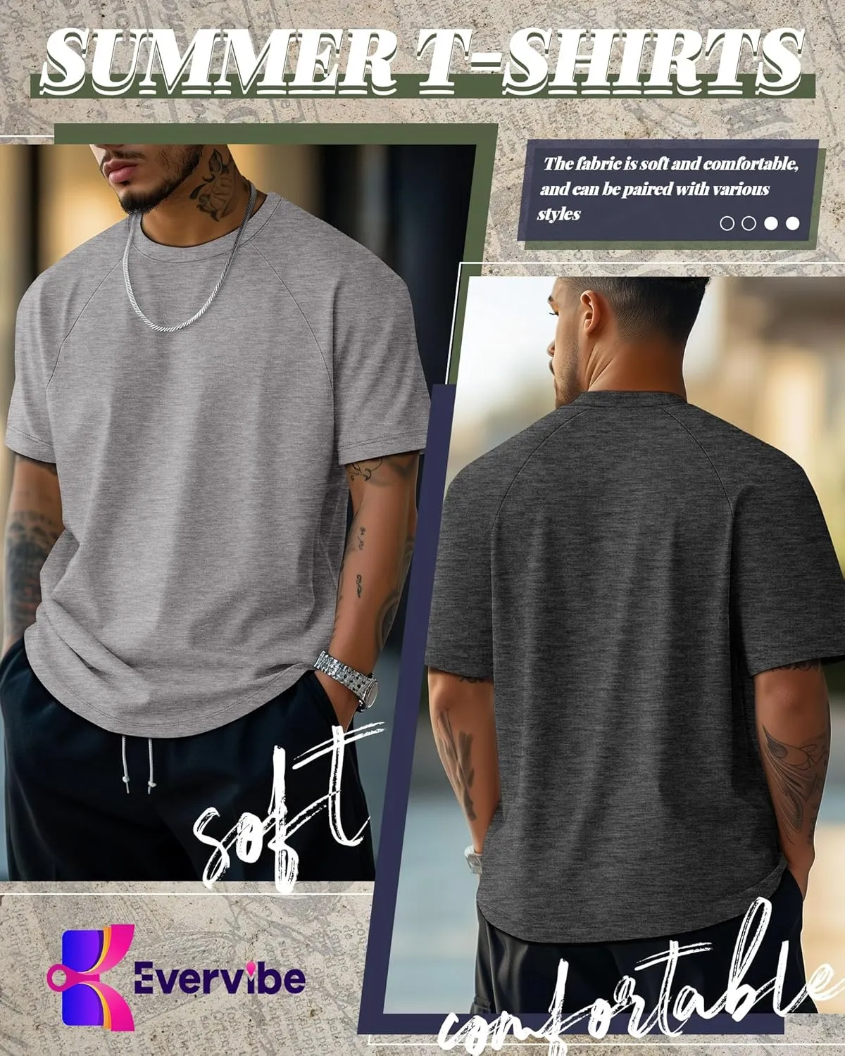 5 Pack Men's Big & Tall Cotton T-Shirts, Short Sleeve Crew Neck Shirts Moisture Wicking Classic Tees Bulk Multipack