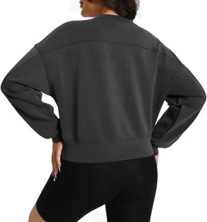 Auriviz Womens Modal Long Sleeve Cropped Sweatshirts Oversized Workout Shirts Crew Neck Pullover Crop Tops
