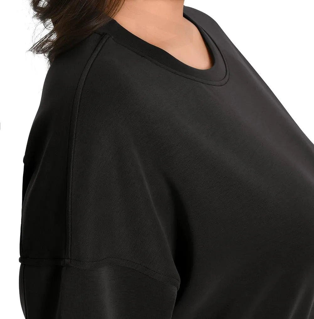 Auriviz Womens Modal Long Sleeve Cropped Sweatshirts Oversized Workout Shirts Crew Neck Pullover Crop Tops