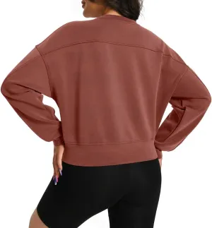 Auriviz Womens Modal Long Sleeve Cropped Sweatshirts Oversized Workout Shirts Crew Neck Pullover Crop Tops
