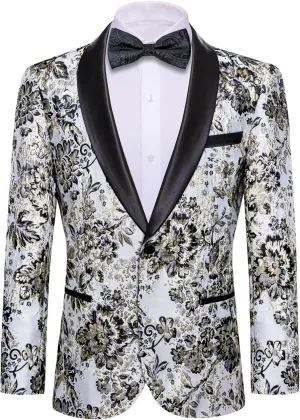 Barry.Wang Blazer for Men Paisley Sport Coat Lightweight Suit Jacket Regular Tuxedo Flower Mardi Gras Carnival Gift