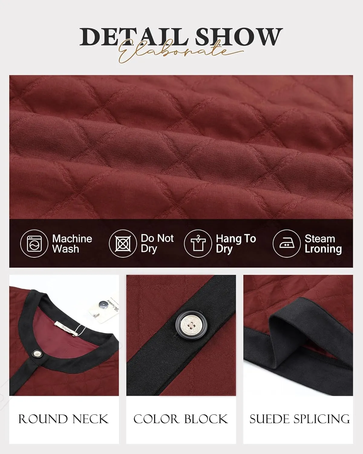 Bebonnie Women's Diamond Quilted Jacket Crew Neck Lightweight Long Sleeve Button Down Winter Coats with Pockets