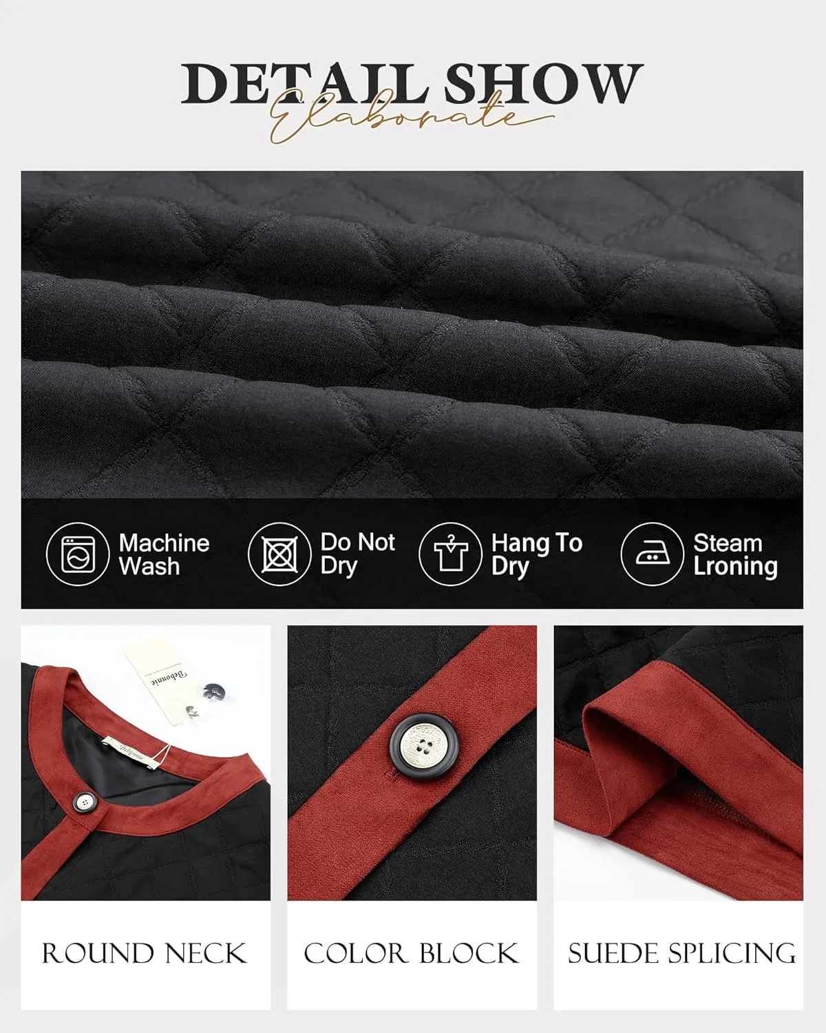 Bebonnie Women's Diamond Quilted Jacket Crew Neck Lightweight Long Sleeve Button Down Winter Coats with Pockets
