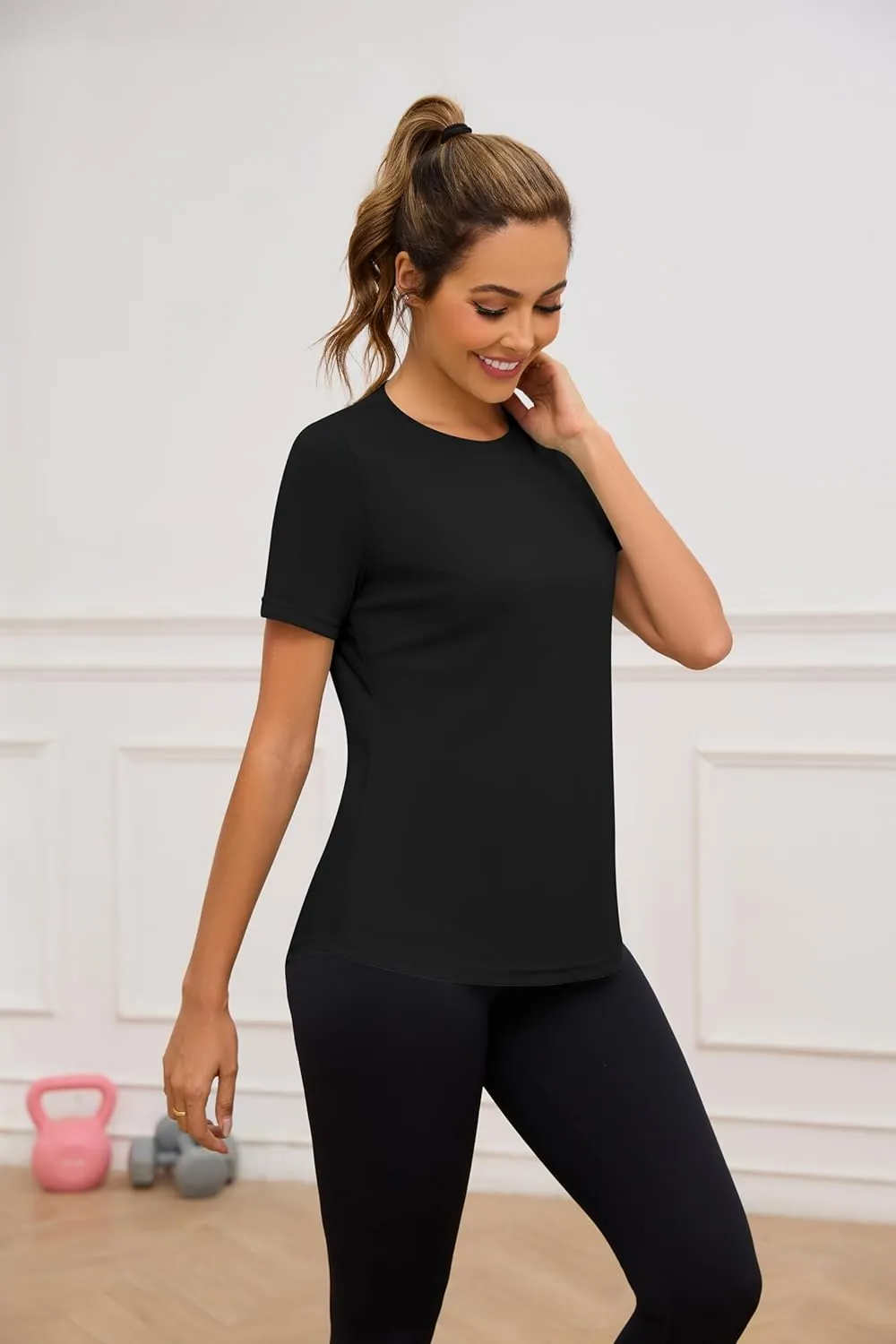Blingfit Workout Tops for Women Short Sleeve Yoga Shirts Sports Gym Tshirts Quick Drying Running Top UPF 80  Sun Protection