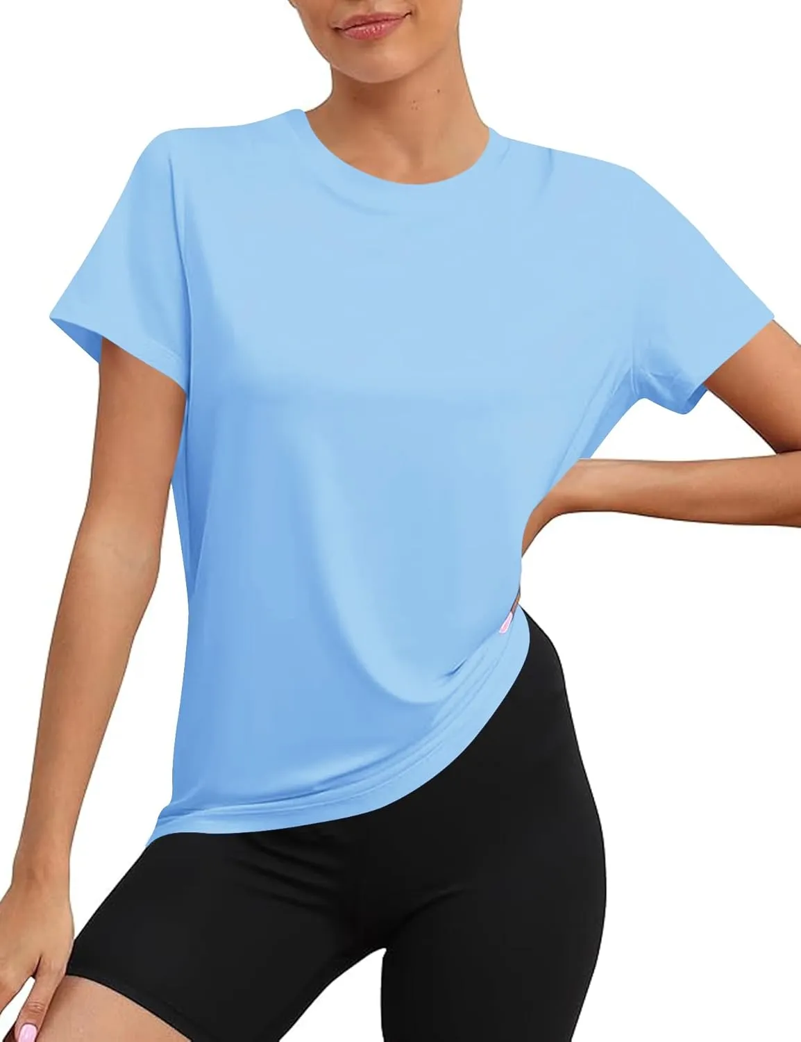 Blingfit Workout Tops for Women Short Sleeve Yoga Shirts Sports Gym Tshirts Quick Drying Running Top UPF 80  Sun Protection