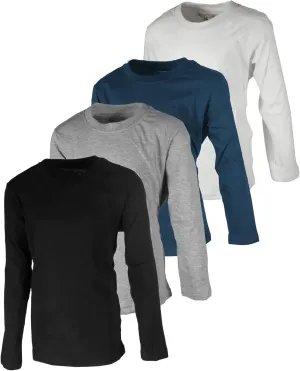 BROOKLYN VERTICAL Boys 4 Pack Long Sleeve Soft Cotton Tagless Crew Neck Tee Shirts| Sizes 2T to 18/20