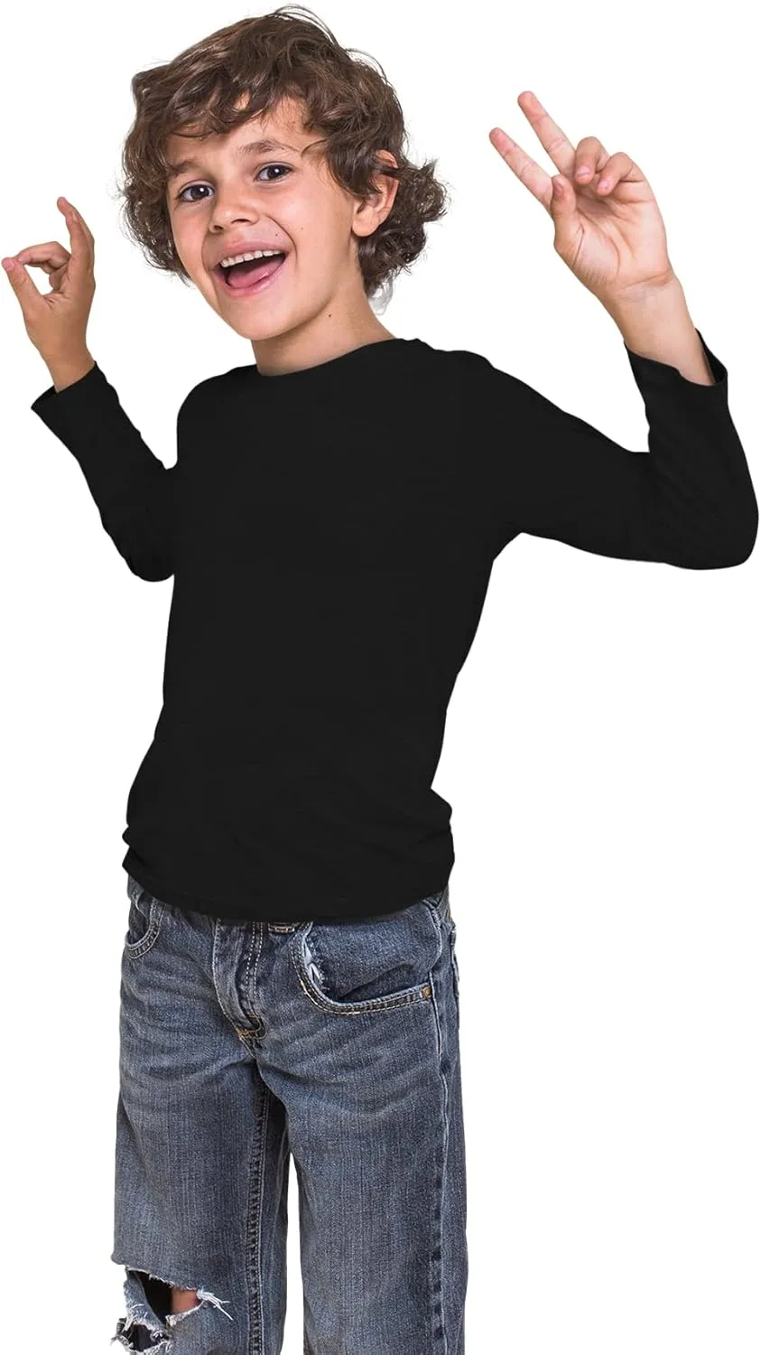 BROOKLYN VERTICAL Boys 4 Pack Long Sleeve Soft Cotton Tagless Crew Neck Tee Shirts| Sizes 2T to 18/20