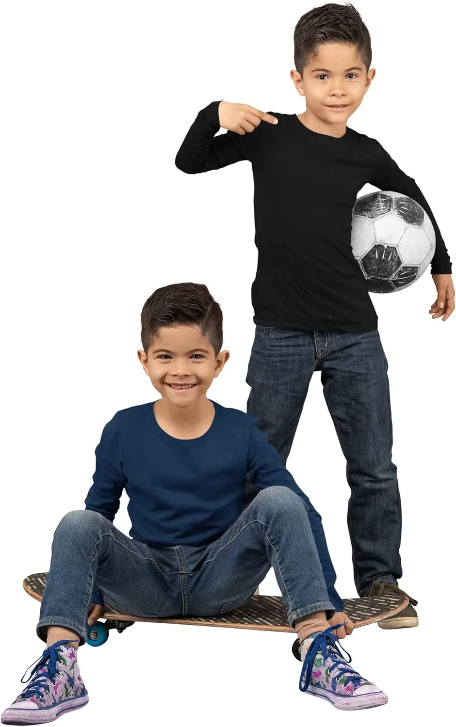 BROOKLYN VERTICAL Boys 4 Pack Long Sleeve Soft Cotton Tagless Crew Neck Tee Shirts| Sizes 2T to 18/20