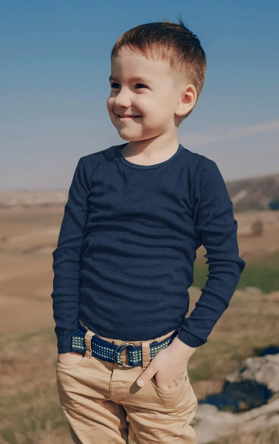 BROOKLYN VERTICAL Boys 4 Pack Long Sleeve Soft Cotton Tagless Crew Neck Tee Shirts| Sizes 2T to 18/20