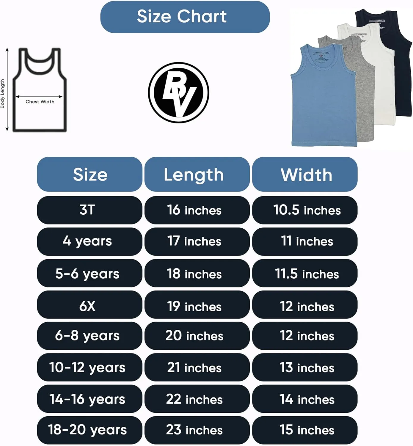 BROOKLYN VERTICAL Boys 4 Pack Undershirt Tank Top - Tagless Cotton Super Soft Runs Small