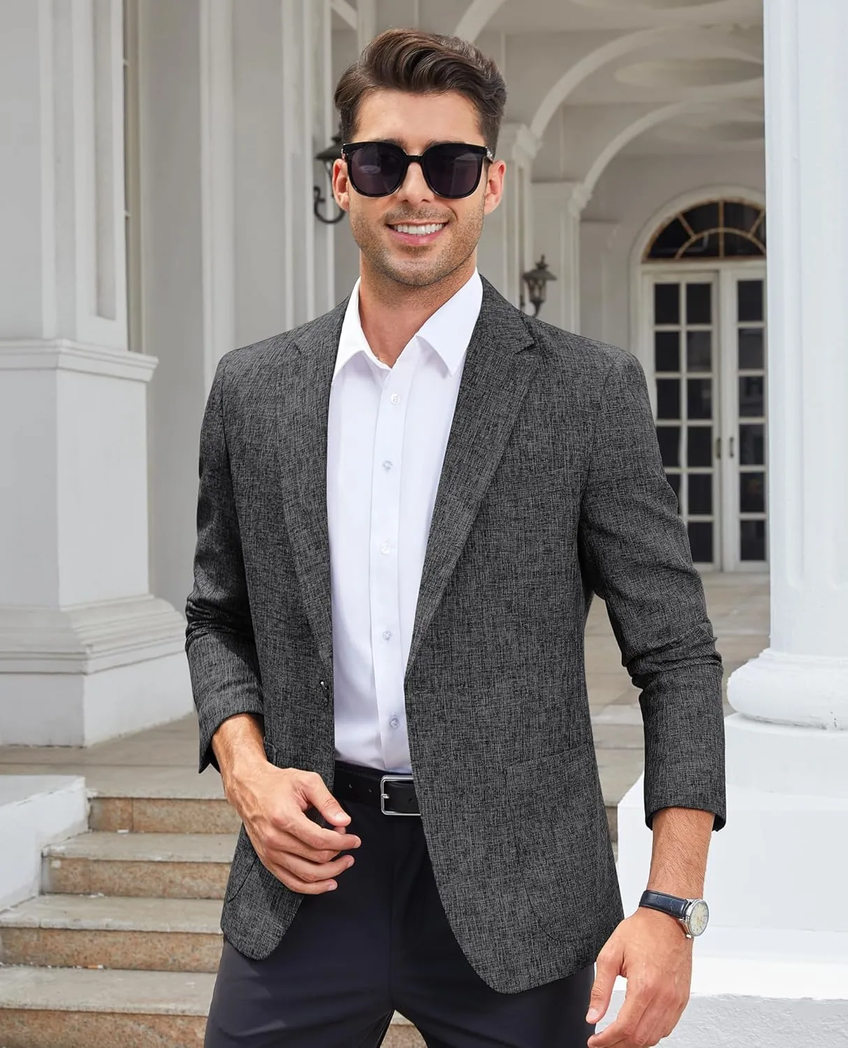 Casual Blazer for Men Linen Blazer Jacket Slim Fit Suit Jackets for Men Casual Blazer Sport Coat Linen Suits