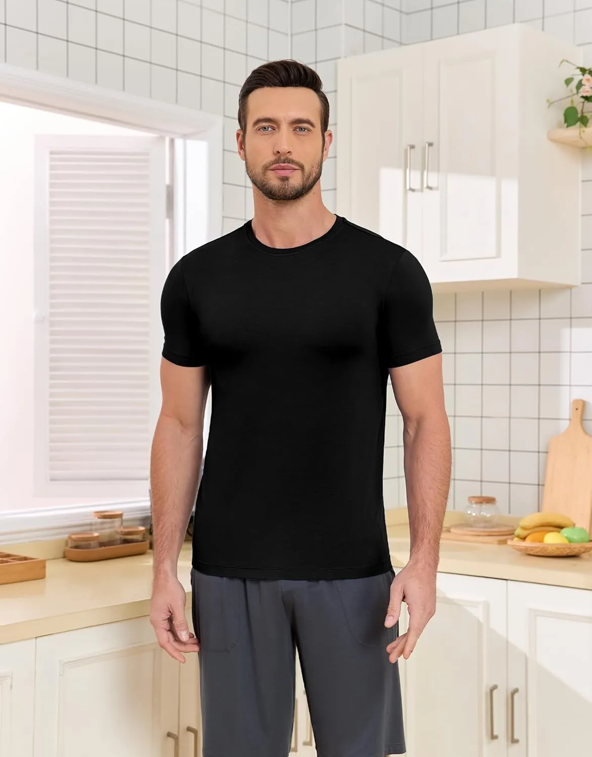 CF Men's Undershirts Bamboo Rayon Moisture Wicking T-Shirts Short Sleeve Crewneck Tees for Men Slim Fit T-Shirts 3 or 5 Pack