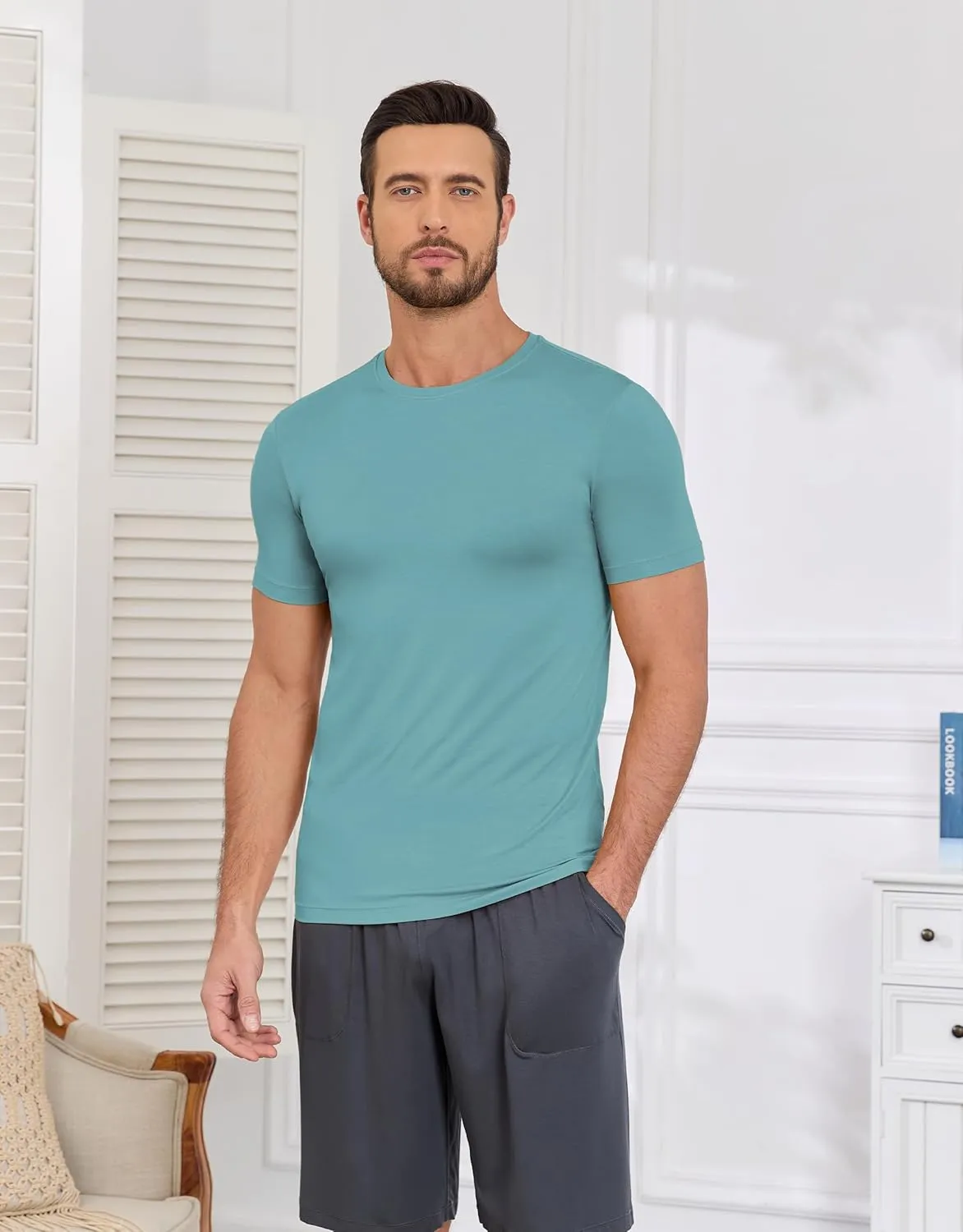 CF Men's Undershirts Bamboo Rayon Moisture Wicking T-Shirts Short Sleeve Crewneck Tees for Men Slim Fit T-Shirts 3 or 5 Pack