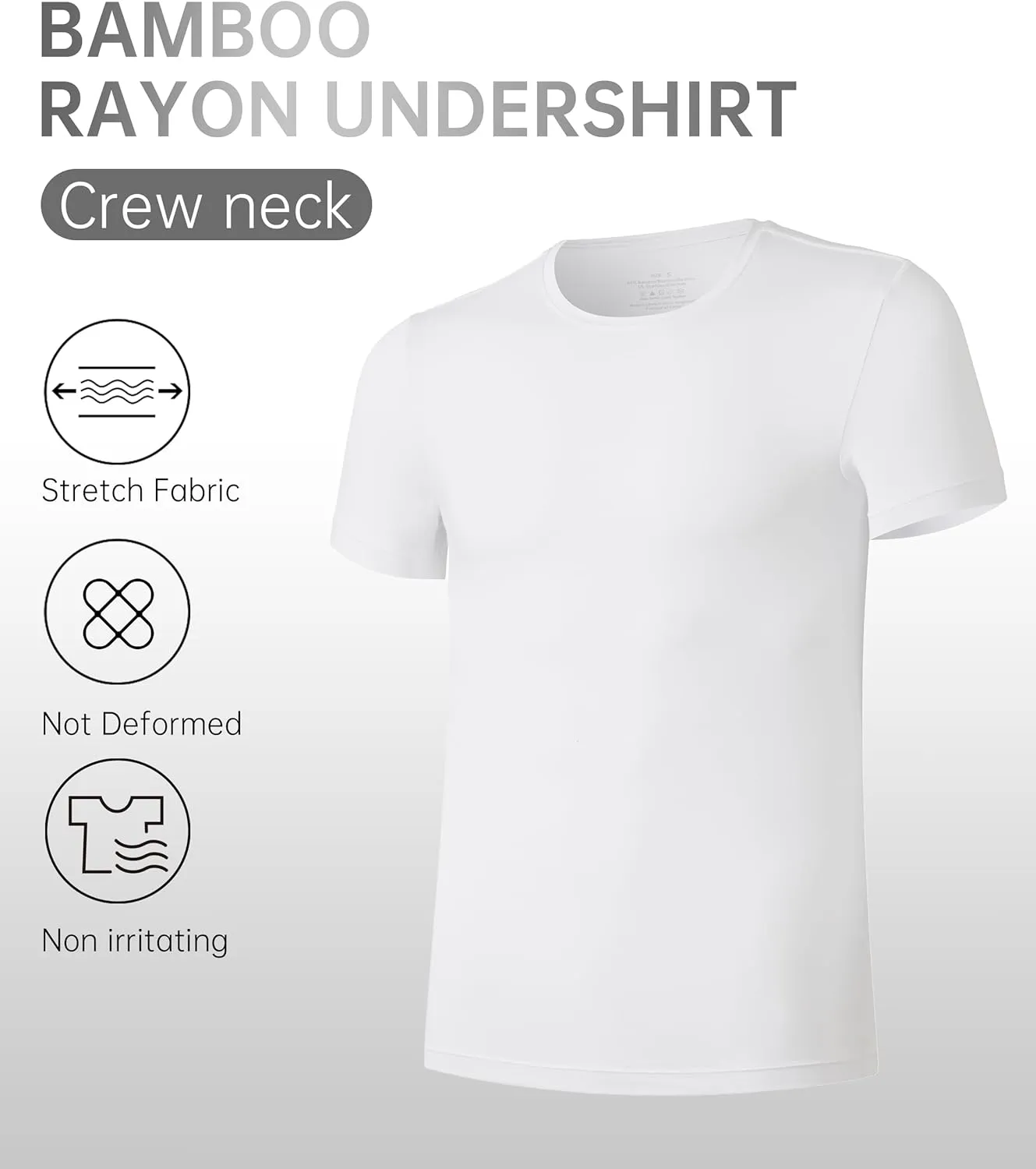 CF Men's Undershirts Bamboo Rayon Moisture Wicking T-Shirts Short Sleeve Crewneck Tees for Men Slim Fit T-Shirts 3 or 5 Pack