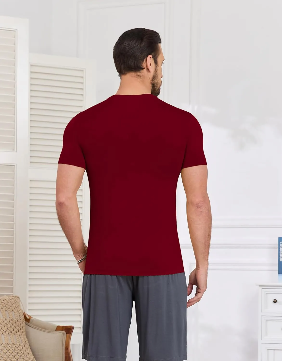 CF Men's Undershirts Bamboo Rayon Moisture Wicking T-Shirts Short Sleeve Crewneck Tees for Men Slim Fit T-Shirts 3 or 5 Pack