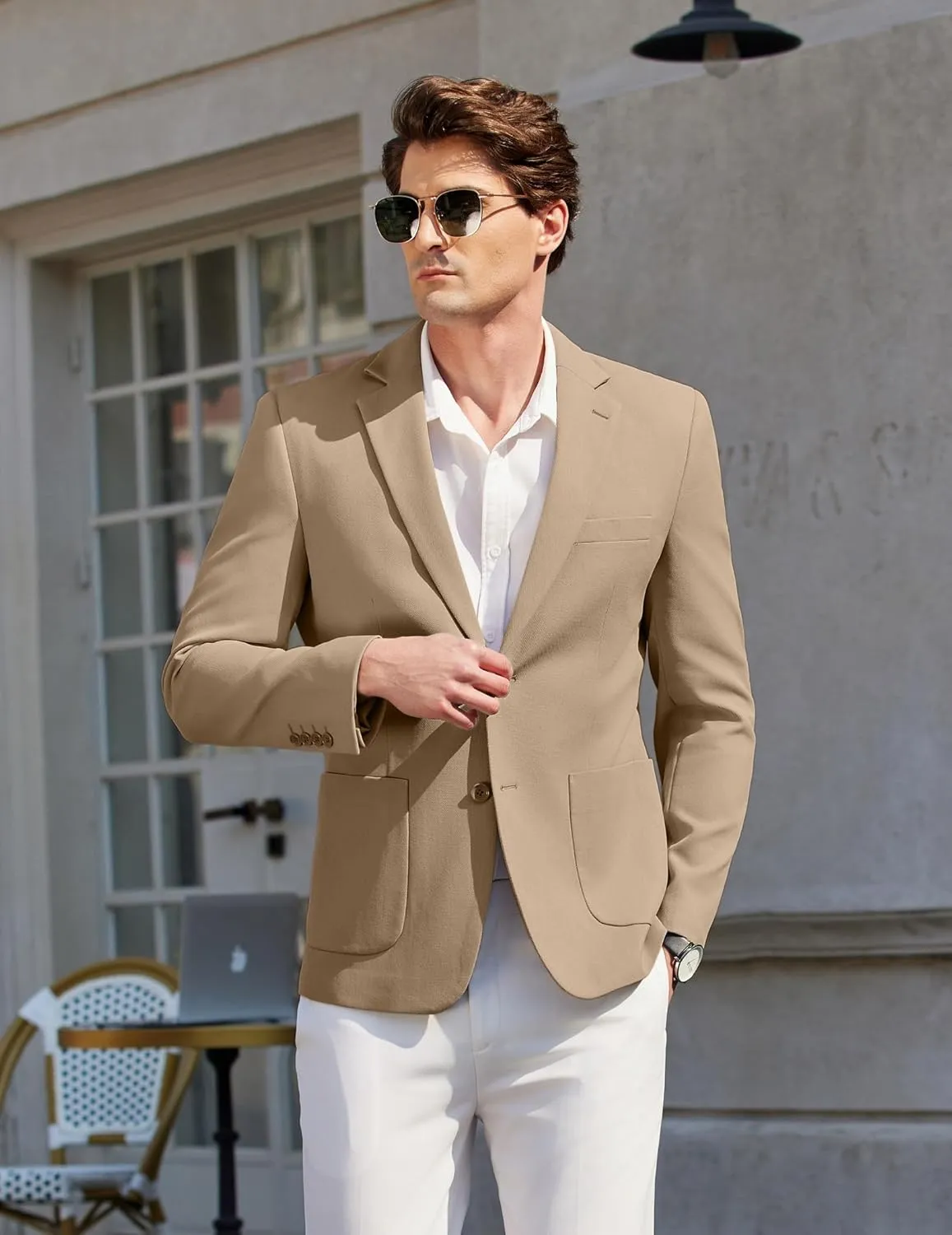 COOFANDY Mens Casual Blazer Sport Coat Two Buttons Lightweight Knit Suit Jackets