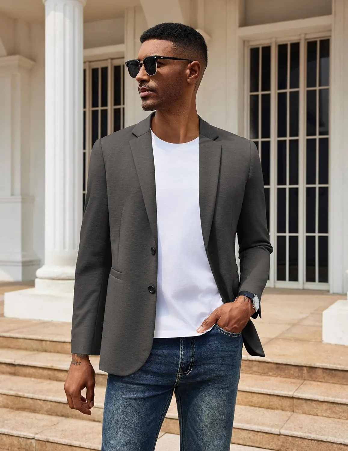 COOFANDY Men's Casual Knit Blazer Two Button Lightweight Sport Coats Suit Jacket