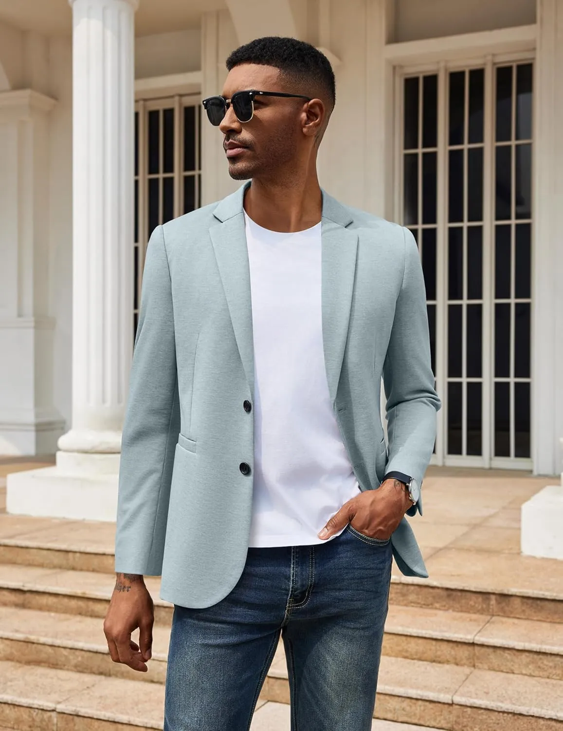 COOFANDY Men's Casual Knit Blazer Two Button Lightweight Sport Coats Suit Jacket