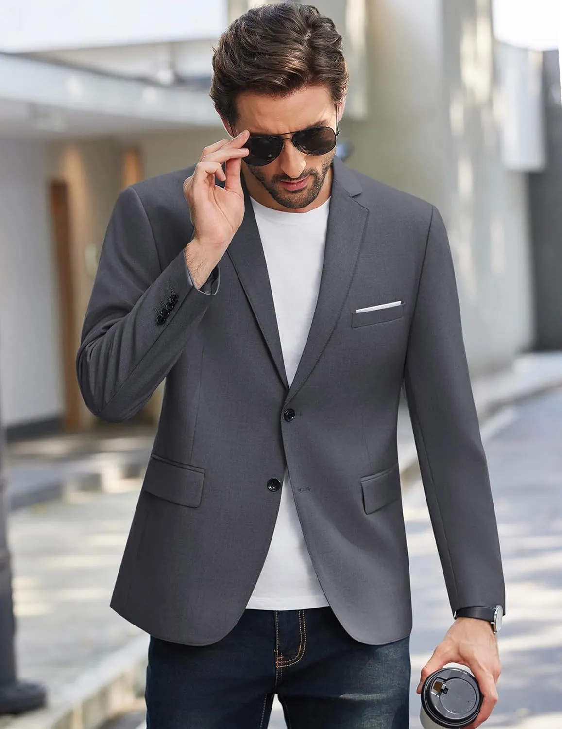COOFANDY Mens Causal Blazer Two Button Suit Jackets Lightweight Slim Fit Sports Coats