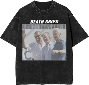 Death Rock Grips Band Vintage Oversized T Shirt Summer Round Neckline Short Sleeves Shirts for Mens Womens