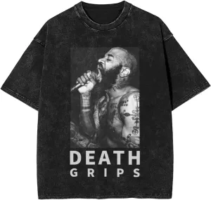 Death Rock Grips Band Vintage Oversized T Shirt Summer Round Neckline Short Sleeves Shirts for Mens Womens