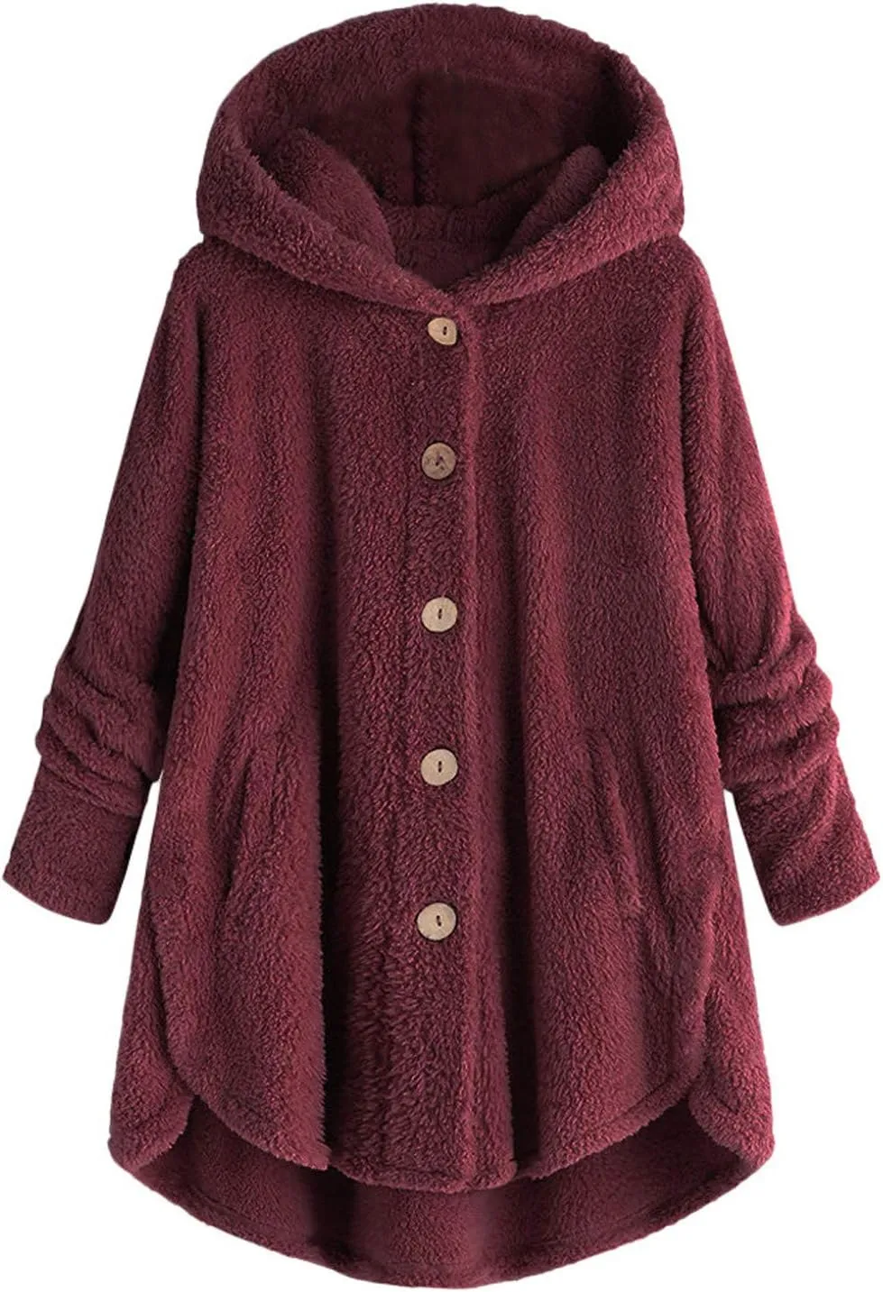 DOLKFU Women's Sherpa Hoodies Coats Button Outwear Jackets Fuzzy Fleece Trench Long Jacket 2022 Fall Winter Cute Hooded