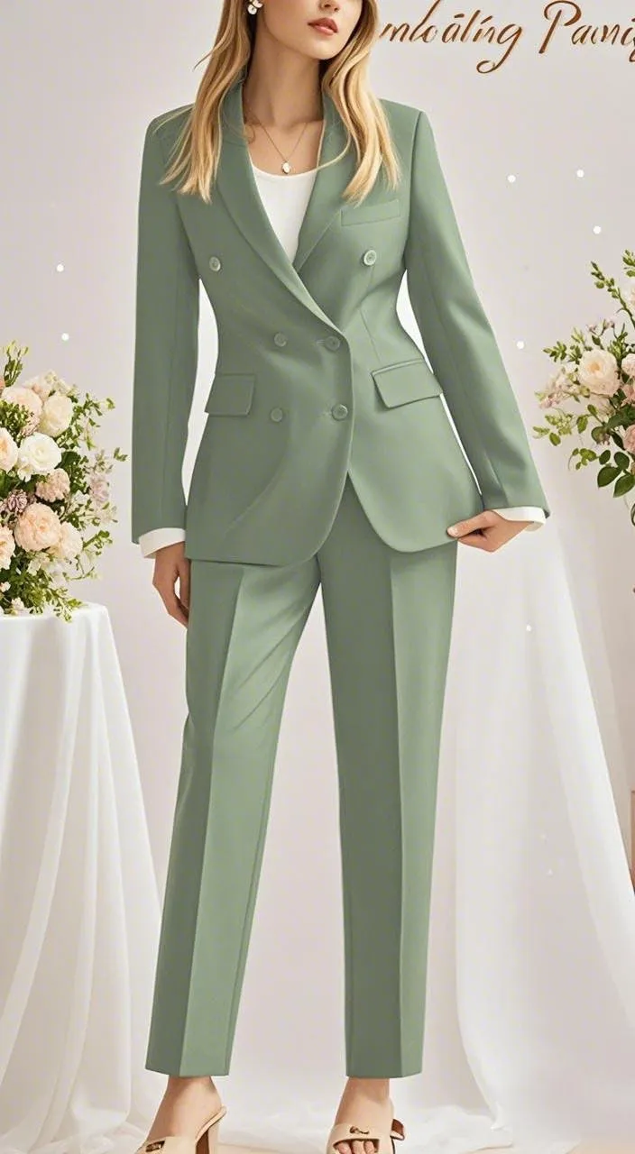 Double Breasted Womens Pant Suit Notch Lapel Women Suits for Work Professional