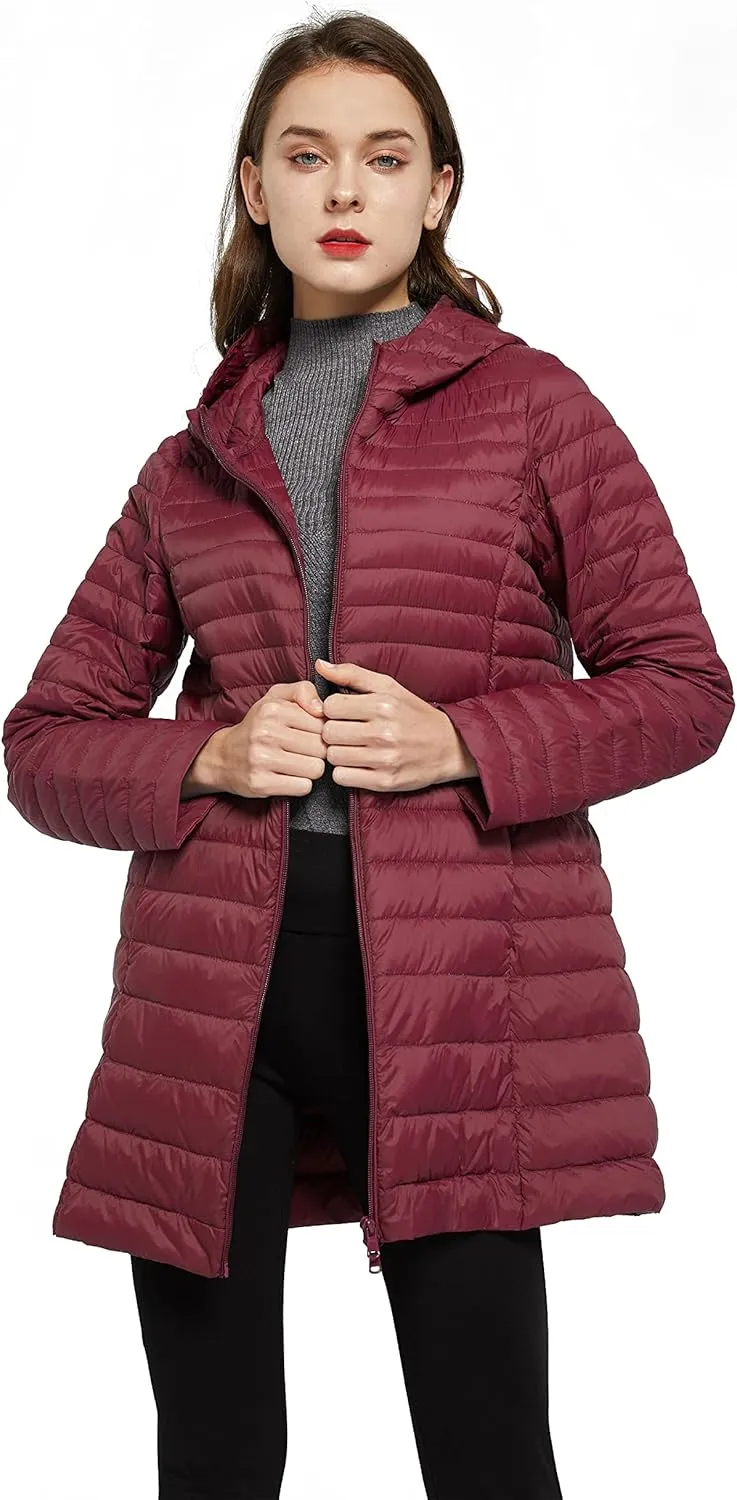ELEZAY Women's Packable Down Jacket Mid Length Lightweight Puffer Coats Quilted
